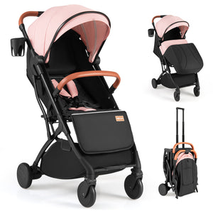 Lightweight Baby Stroller Compact Travel Stroller with One-Hand Folding-Pink