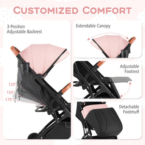 Lightweight Baby Stroller Compact Travel Stroller with One-Hand Folding-Pink