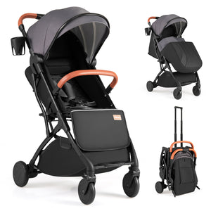Lightweight Baby Stroller Compact Travel Stroller with One-Hand Folding-Gray