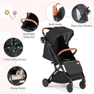 Lightweight Baby Stroller Compact Travel Stroller with One-Hand Folding-Black