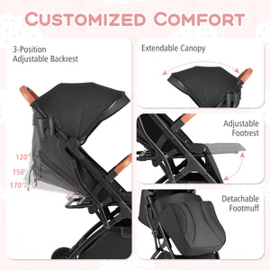 Lightweight Baby Stroller Compact Travel Stroller with One-Hand Folding-Black