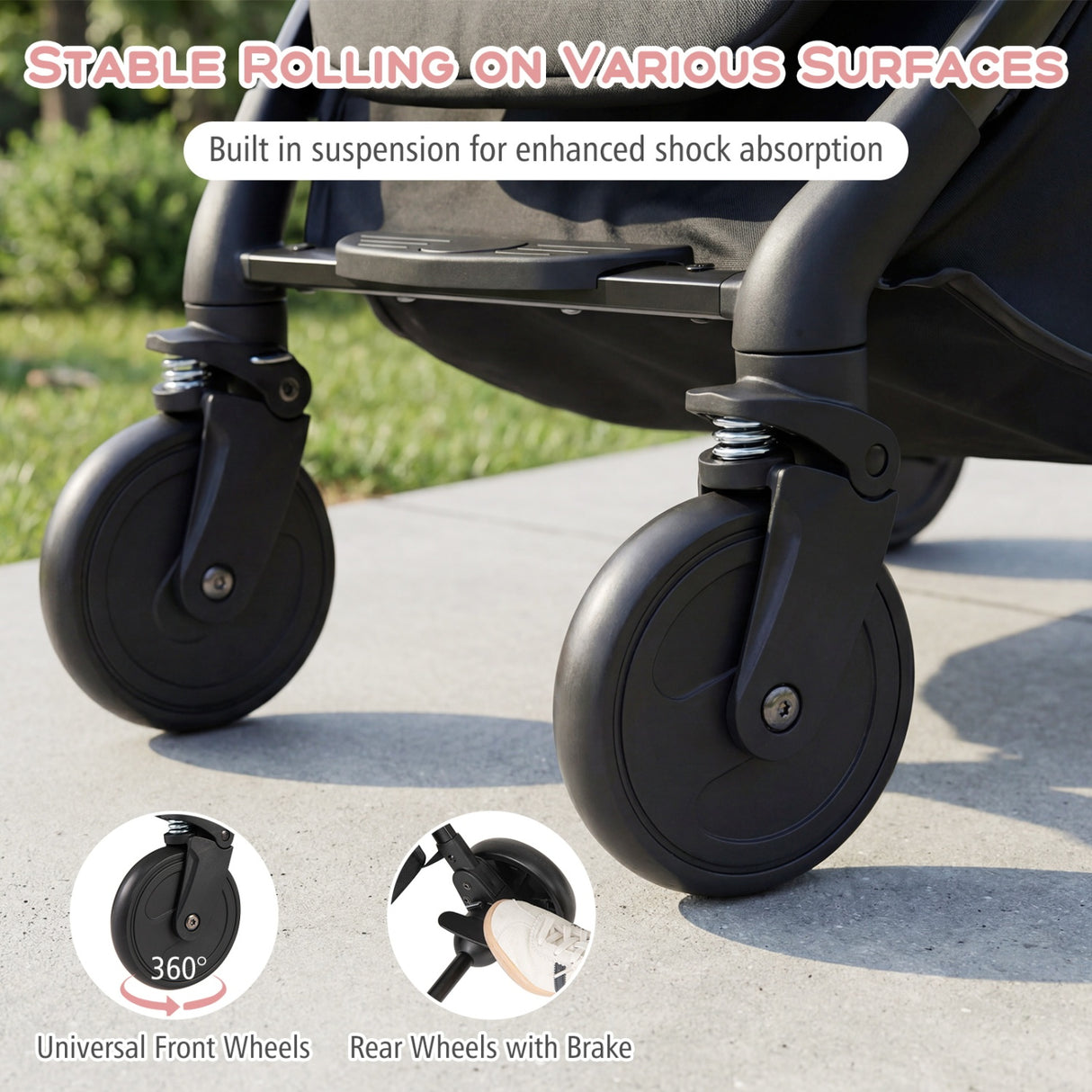Lightweight Baby Stroller Compact Travel Stroller with One-Hand Folding-Black
