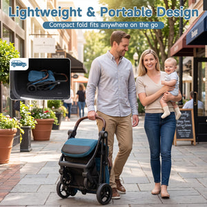Lightweight Baby Stroller with One-Hand Folding and Adjustable Canopy for Toddlers-Blue