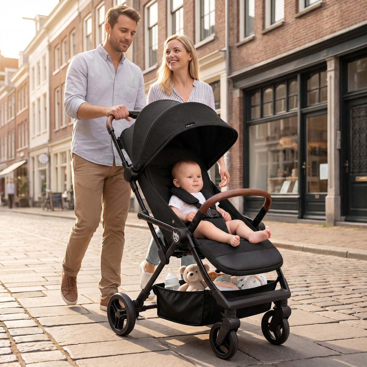 Lightweight Baby Stroller with One-Hand Folding and Adjustable Canopy for Toddlers-Black