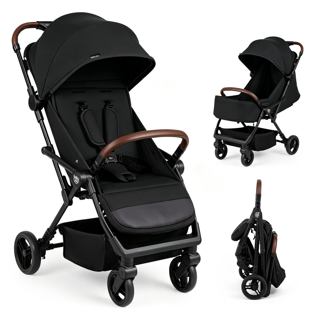 Lightweight Baby Stroller with One-Hand Folding and Adjustable Canopy for Toddlers-Black