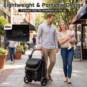 Lightweight Baby Stroller with One-Hand Folding and Adjustable Canopy for Toddlers-Black