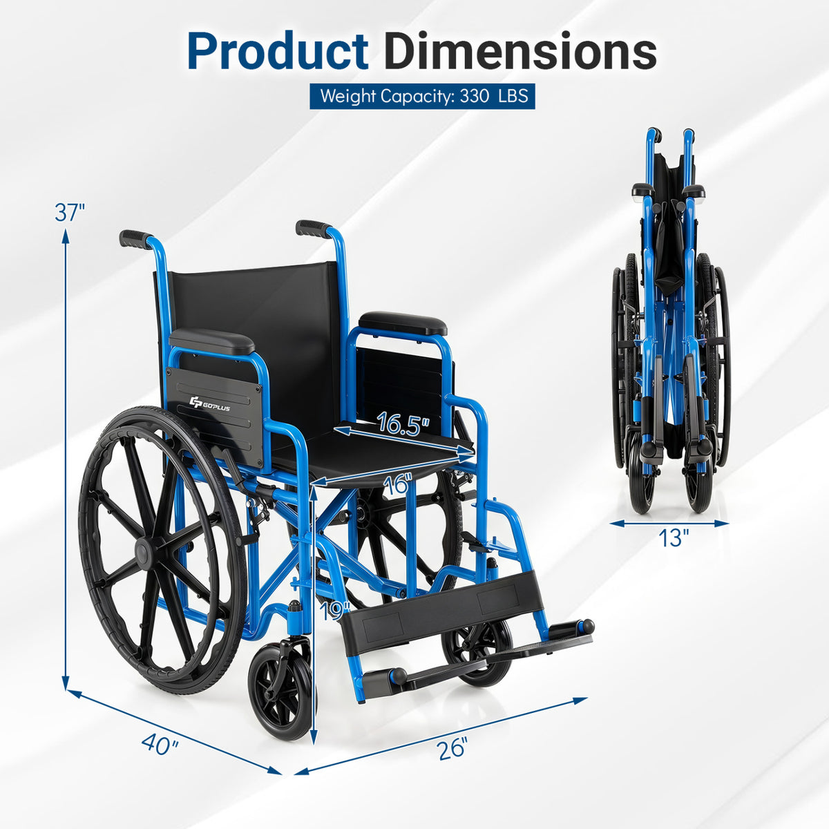 Lightweight Folding Wheelchair for Adults with Swing-Away Footrest and Desk Arm-Navy