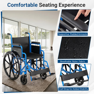 Lightweight Folding Wheelchair for Adults with Swing-Away Footrest and Desk Arm-Navy