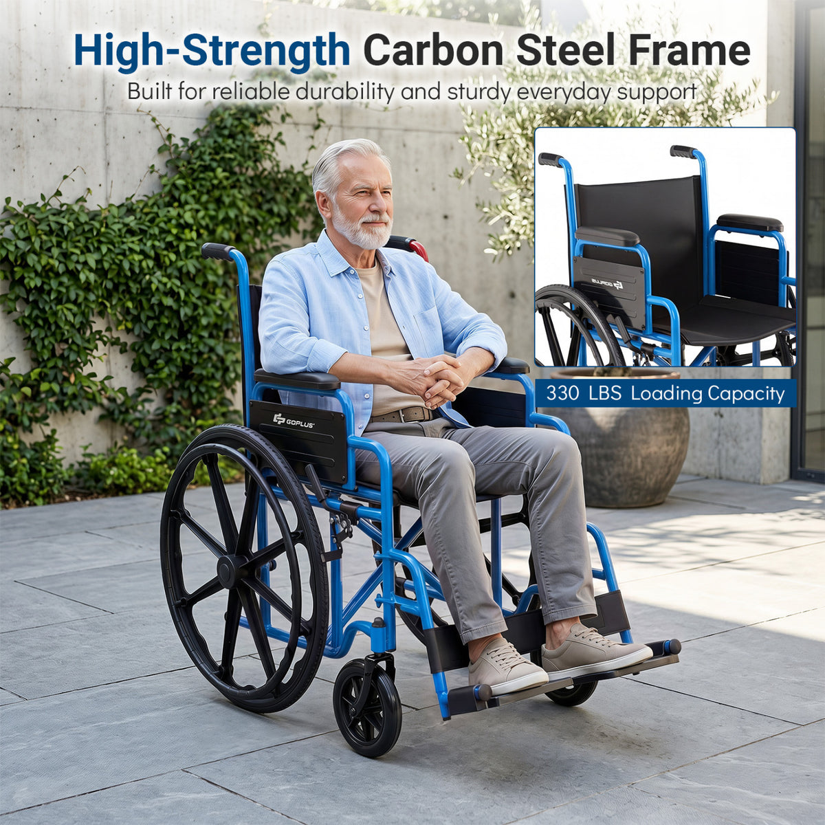 Lightweight Folding Wheelchair for Adults with Swing-Away Footrest and Desk Arm-Navy