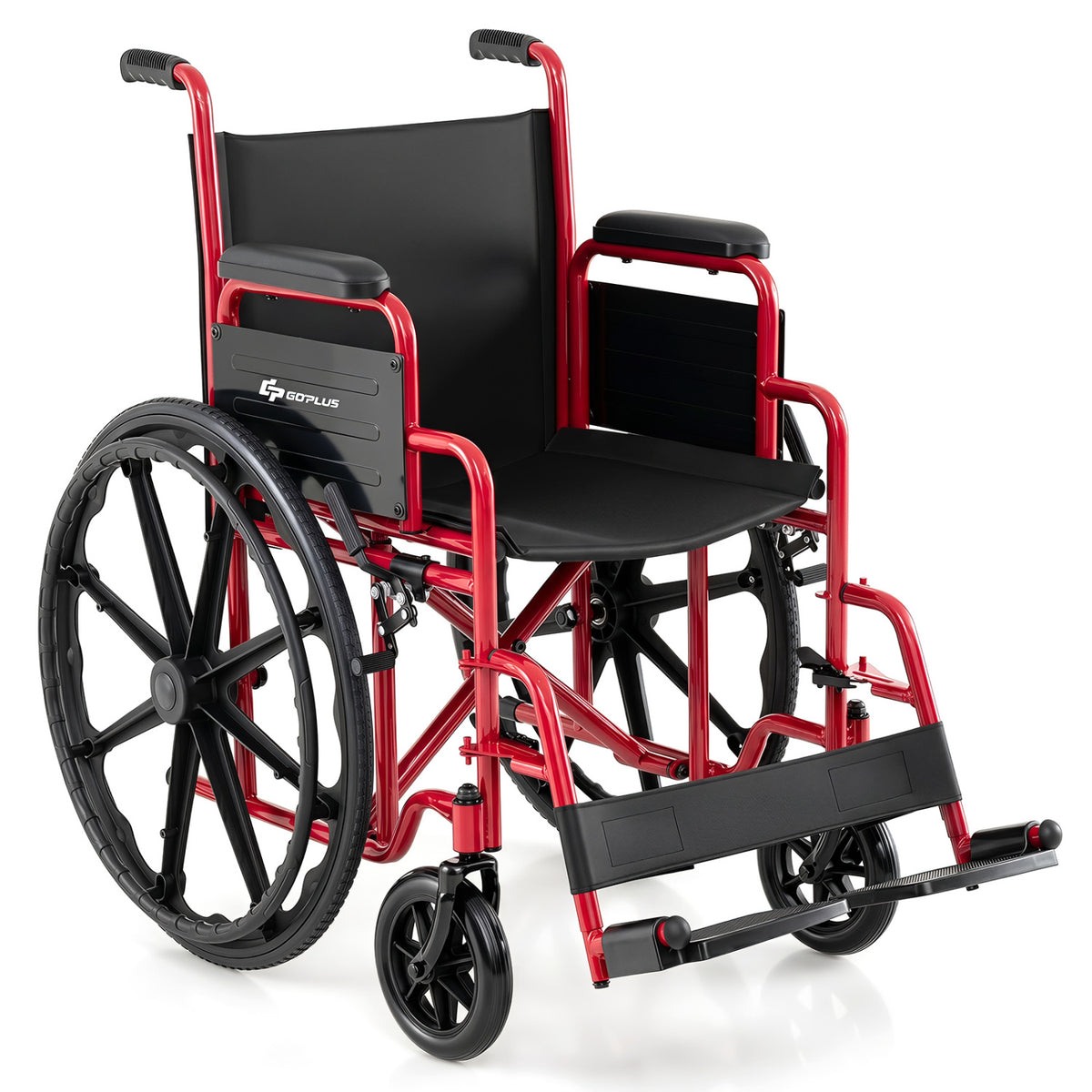 Lightweight Folding Wheelchair for Adults with Swing-Away Footrest and Desk Arm-Red