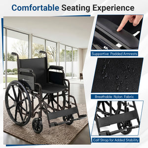 Lightweight Folding Wheelchair for Adults with Swing-Away Footrest and Desk Arm-Black