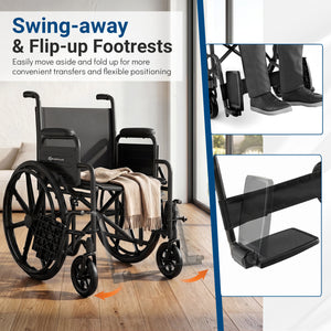 Lightweight Folding Wheelchair for Adults with Swing-Away Footrest and Desk Arm-Black