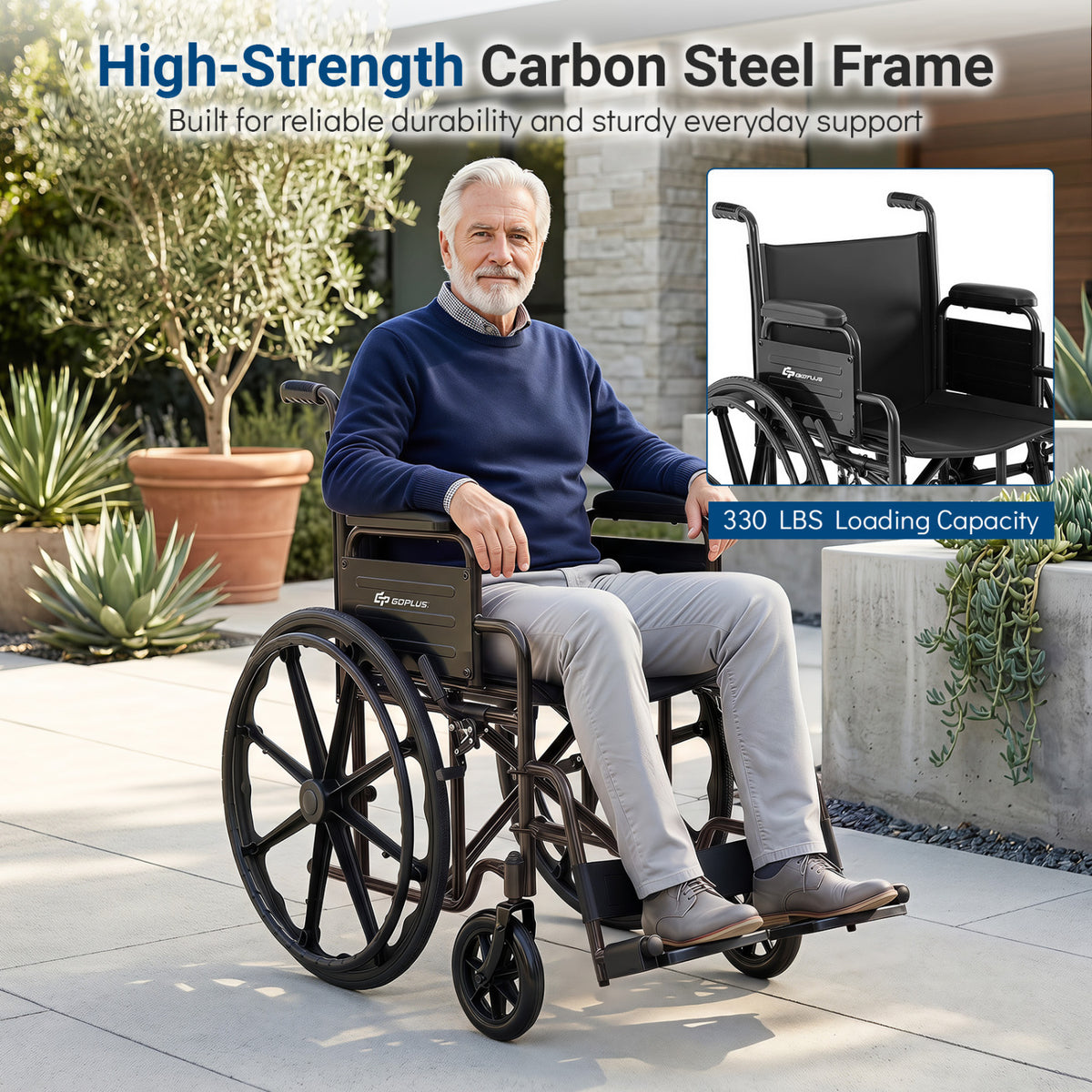 Lightweight Folding Wheelchair for Adults with Swing-Away Footrest and Desk Arm-Black