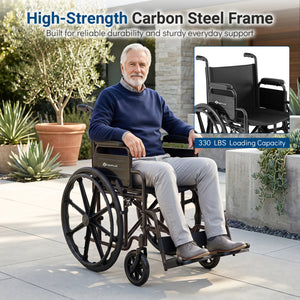 Lightweight Folding Wheelchair for Adults with Swing-Away Footrest and Desk Arm-Black