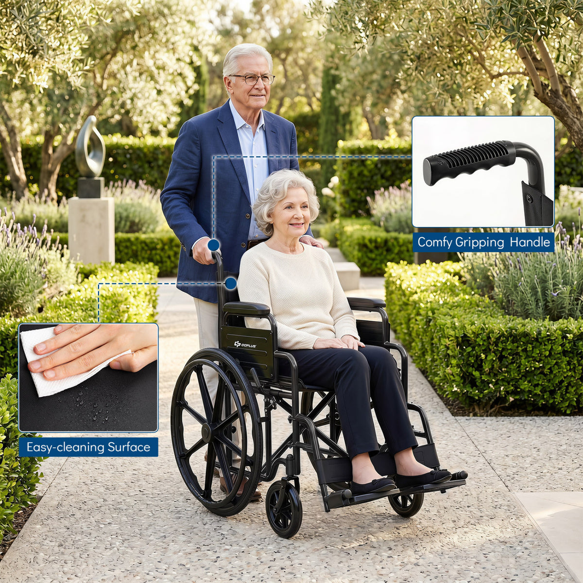 Lightweight Folding Wheelchair for Adults with Swing-Away Footrest and Desk Arm-Black