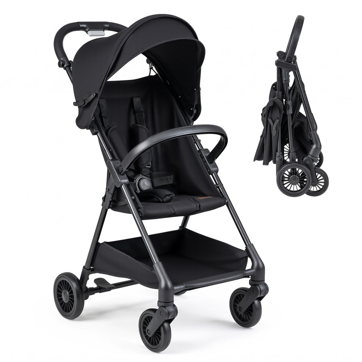 Lightweight Travel Stroller with Canopy and Under-Seat Basket for Baby and Toddler-Black