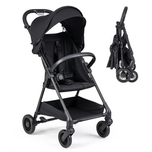 Lightweight Travel Stroller with Canopy and Under-Seat Basket for Baby and Toddler-Black
