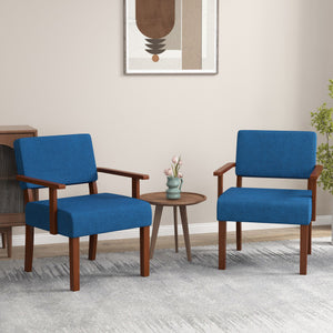 Linen Accent Chair Living Room Chair with Soft Padded Seat and Backrest-Blue