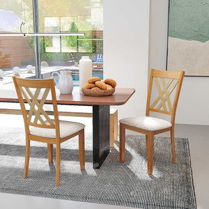 Linen Fabric Upholstered Wooden Dining Chair Set of 2 with Rubber Wood Frame for Dining Room-Natural
