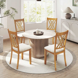 Linen Fabric Upholstered Wooden Dining Chair Set of 2 with Rubber Wood Frame for Dining Room-Natural