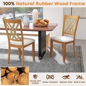 Linen Fabric Upholstered Wooden Dining Chair Set of 2 with Rubber Wood Frame for Dining Room-Natural