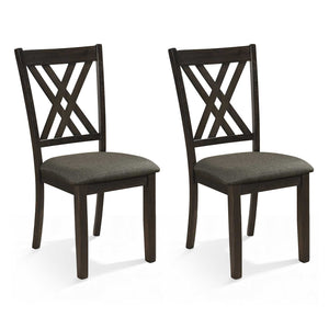 Linen Fabric Upholstered Wooden Dining Chair Set of 2 with Rubber Wood Frame for Dining Room-Gray