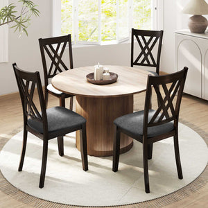 Linen Fabric Upholstered Wooden Dining Chair Set of 2 with Rubber Wood Frame for Dining Room-Gray