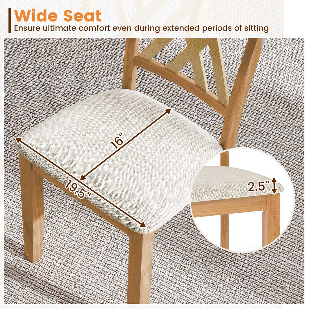 Linen Fabric Upholstered Wooden Dining Chair Set of 4 with Rubber Wood Frame for Dining Room-Natural