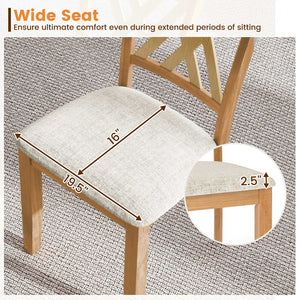 Linen Fabric Upholstered Wooden Dining Chair Set of 4 with Rubber Wood Frame for Dining Room-Natural