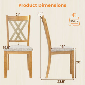 Linen Fabric Upholstered Wooden Dining Chair Set of 4 with Rubber Wood Frame for Dining Room-Natural