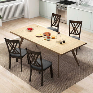 Linen Fabric Upholstered Wooden Dining Chair Set of 4 with Rubber Wood Frame for Dining Room-Gray