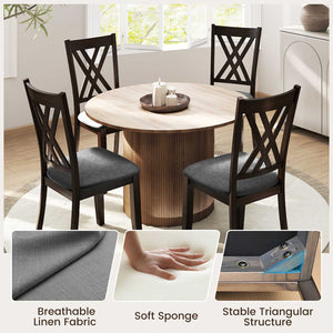 Linen Fabric Upholstered Wooden Dining Chair Set of 4 with Rubber Wood Frame for Dining Room-Gray