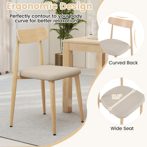 Linen Fabric Upholstered Modern Dining Chair Set of 2 with Padded Seat and Curved Back-Oak