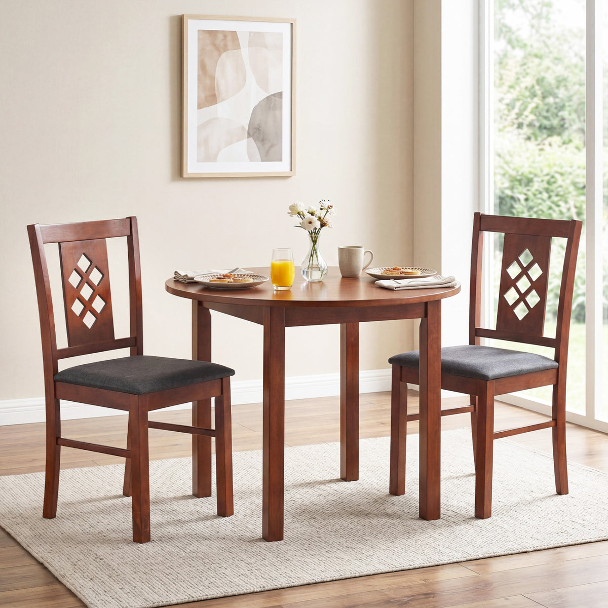 Linen Style Upholstered Kitchen Chairs with Wood Frames Set of 2-Cherry