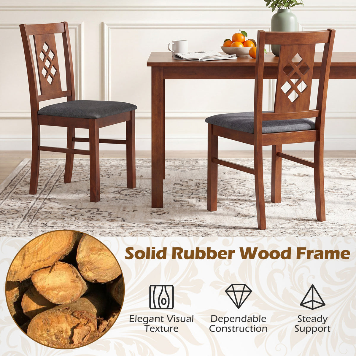 Linen Style Upholstered Kitchen Chairs with Wood Frames Set of 2-Cherry