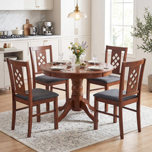 Linen Style Upholstered Kitchen Chairs with Wood Frames Set of 4-Cherry