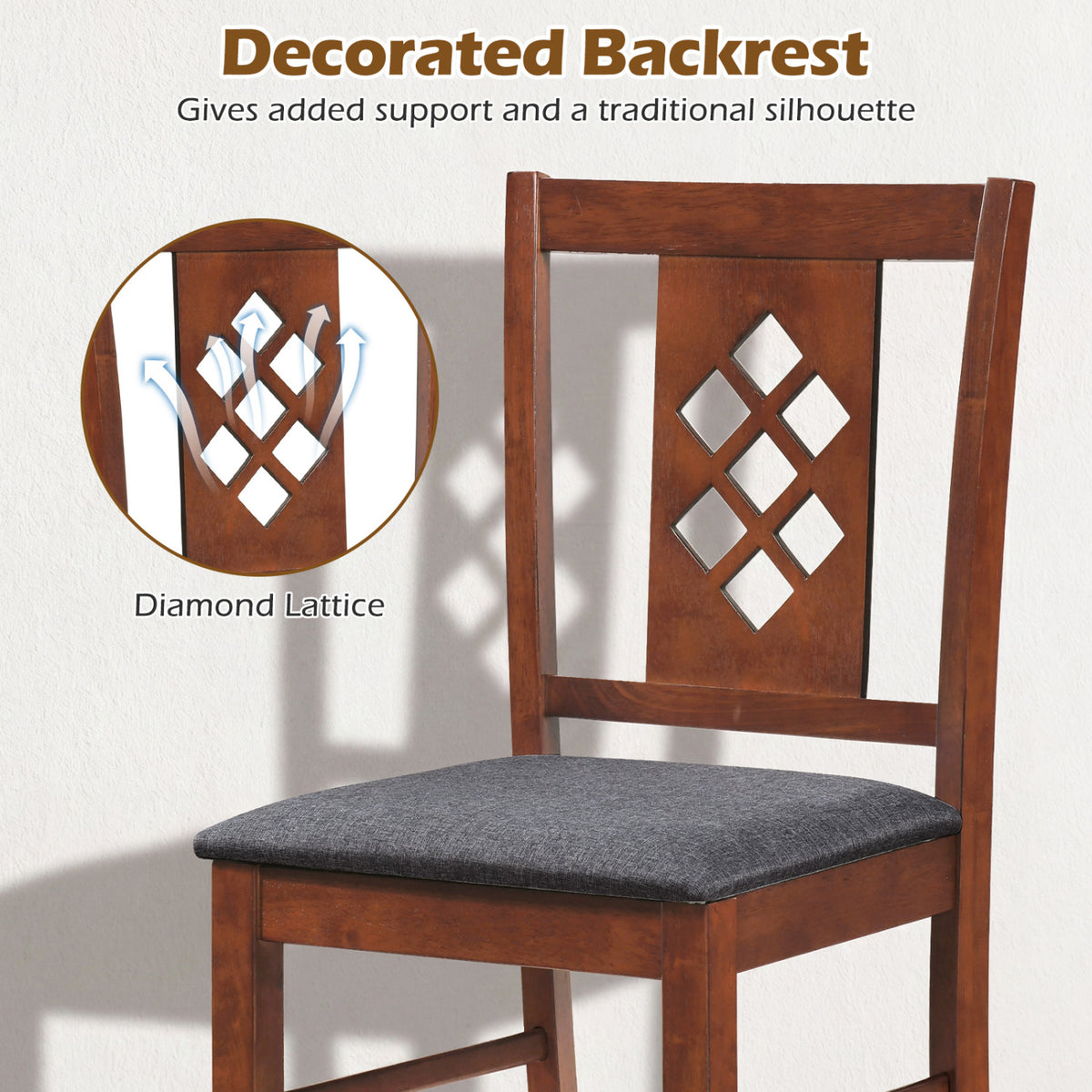 Linen Style Upholstered Kitchen Chairs with Wood Frames Set of 4-Cherry