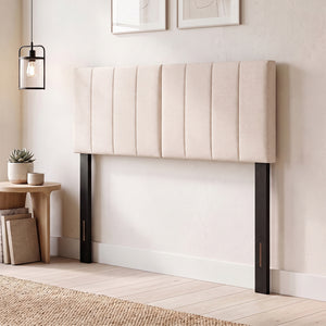 Linen Upholstered Headboard with Solid Wood Legs and Adjustable Width-Beige