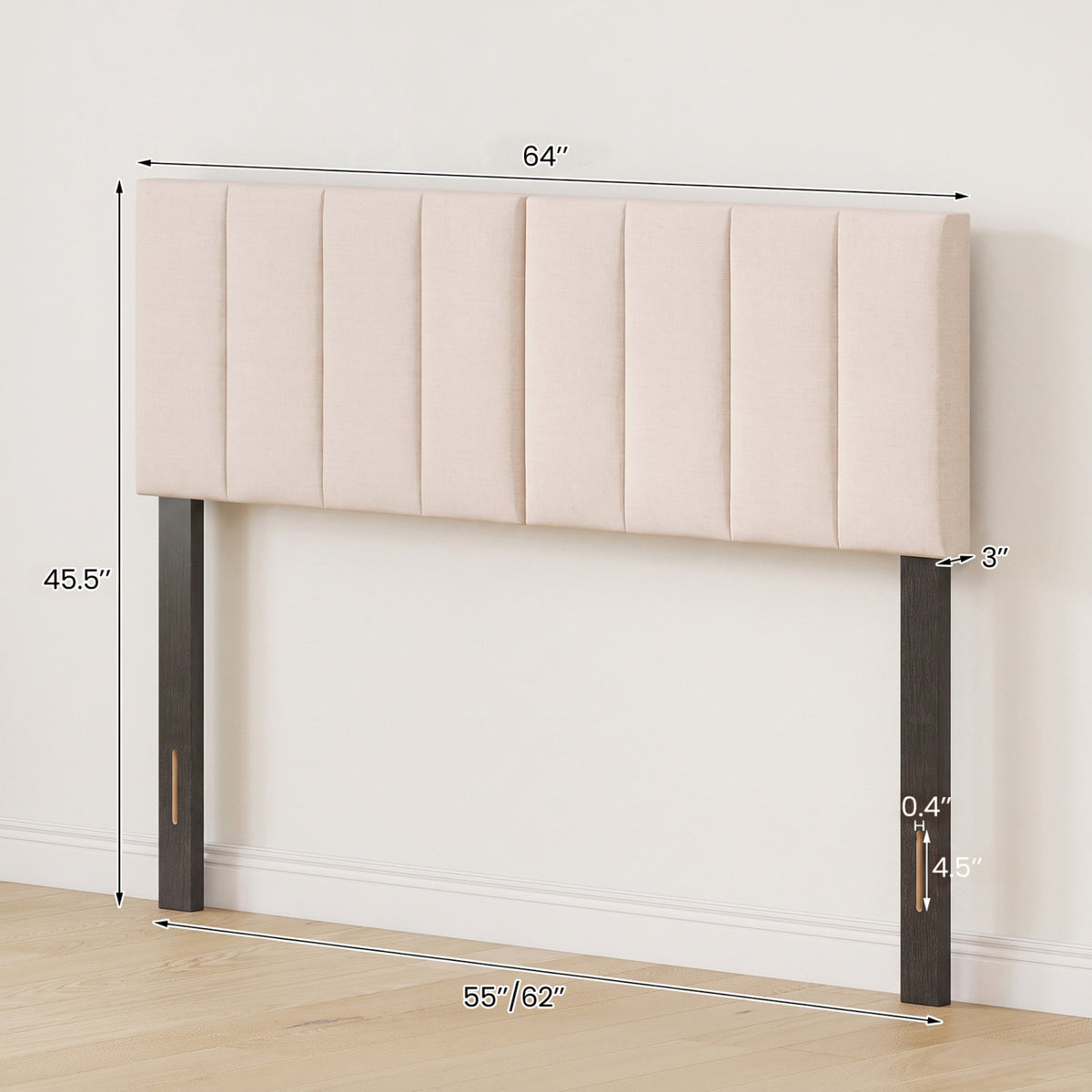 Linen Upholstered Headboard with Solid Wood Legs and Adjustable Width-Beige