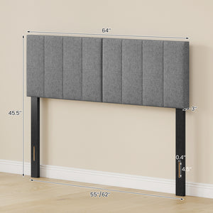 Linen Upholstered Headboard with Solid Wood Legs and Adjustable Width-Dark Gray