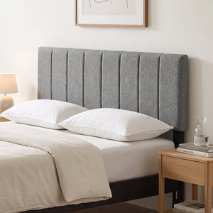 Linen Upholstered Headboard with Solid Wood Legs and Adjustable Width-Dark Gray
