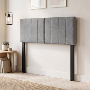 Linen Upholstered Headboard with Solid Wood Legs and Adjustable Width-Dark Gray