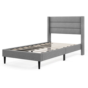 Linen Upholstered Platform Twin/Queen Bed Frame with Wingback Headboard-Twin Size