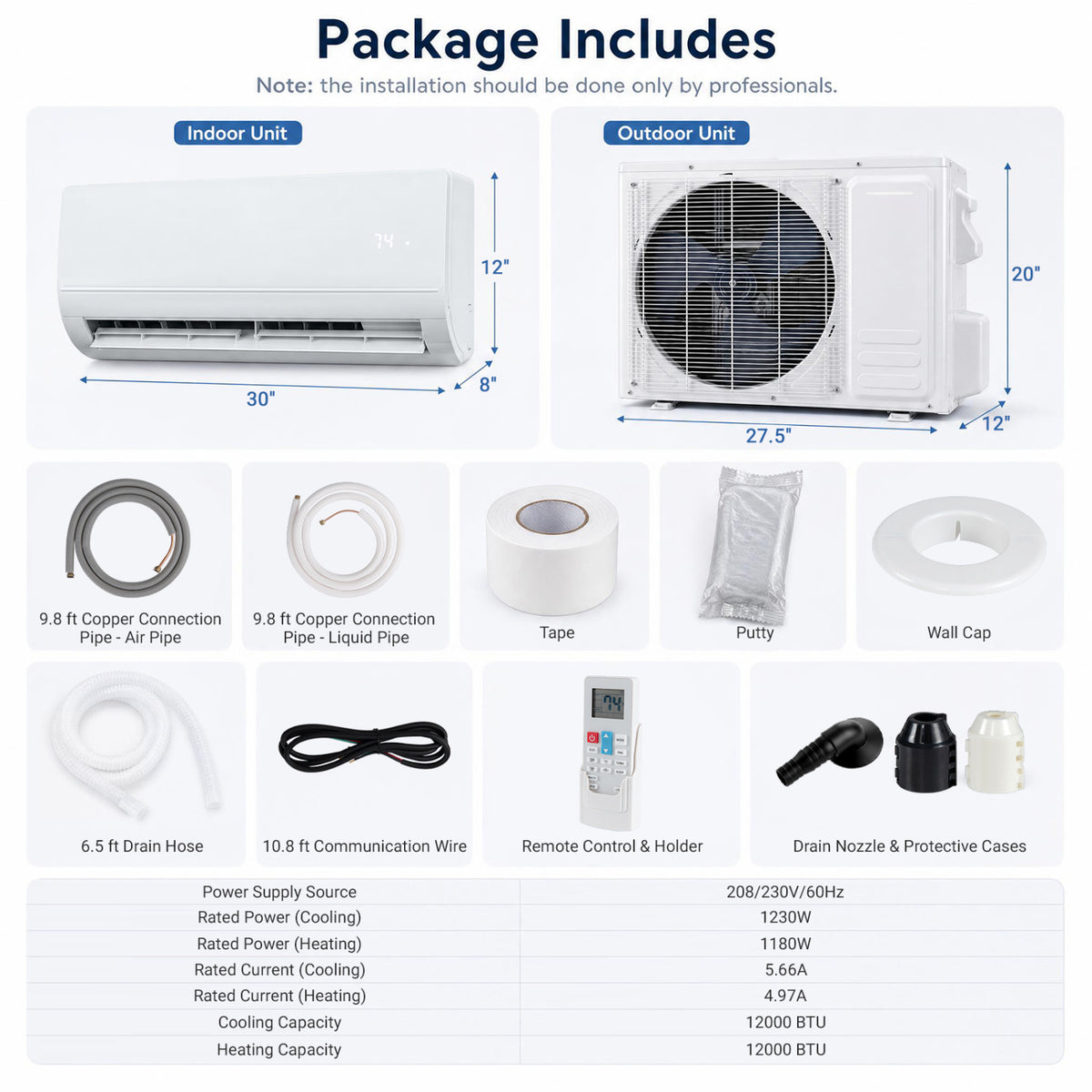 Lithzen 12000 BTU 115V 17 SEER2 Mini Split Air Conditioner and Heater WiFi Enabled