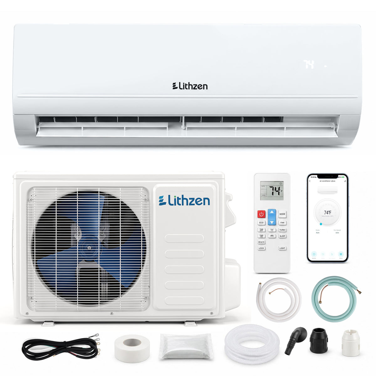 Lithzen 18000 BTU 208-230V 17 SEER2 Mini Split Air Conditioner and Heater WiFi Enabled