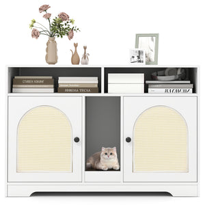 43 Inches Cat Litter Box Enclosure with Storage and Double Rooms-White