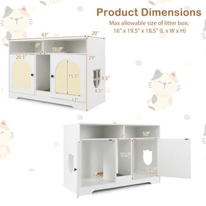 43 Inches Cat Litter Box Enclosure with Storage and Double Rooms-White