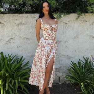 Pink Floral Office Midi Dress