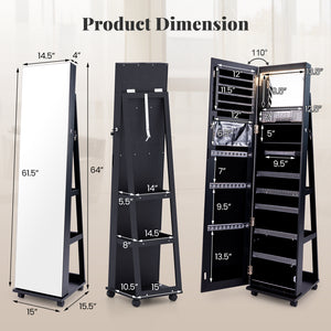 64 Inches Lockable Jewelry Cabinet Armoire with Built-in Makeup Mirror-Black
