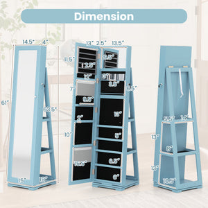 360 ° Rotatable 2-in-1 Lockable Jewelry Cabinet with Full-Length Mirror-Blue